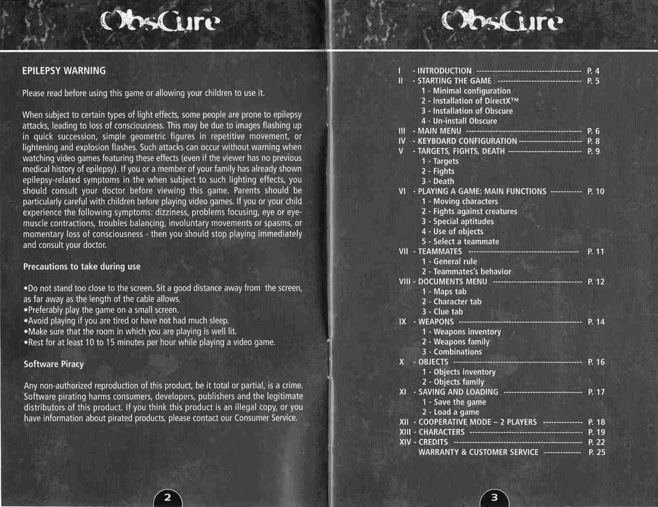 Obscure (PC (DOS/Windows)) Game Manual 2