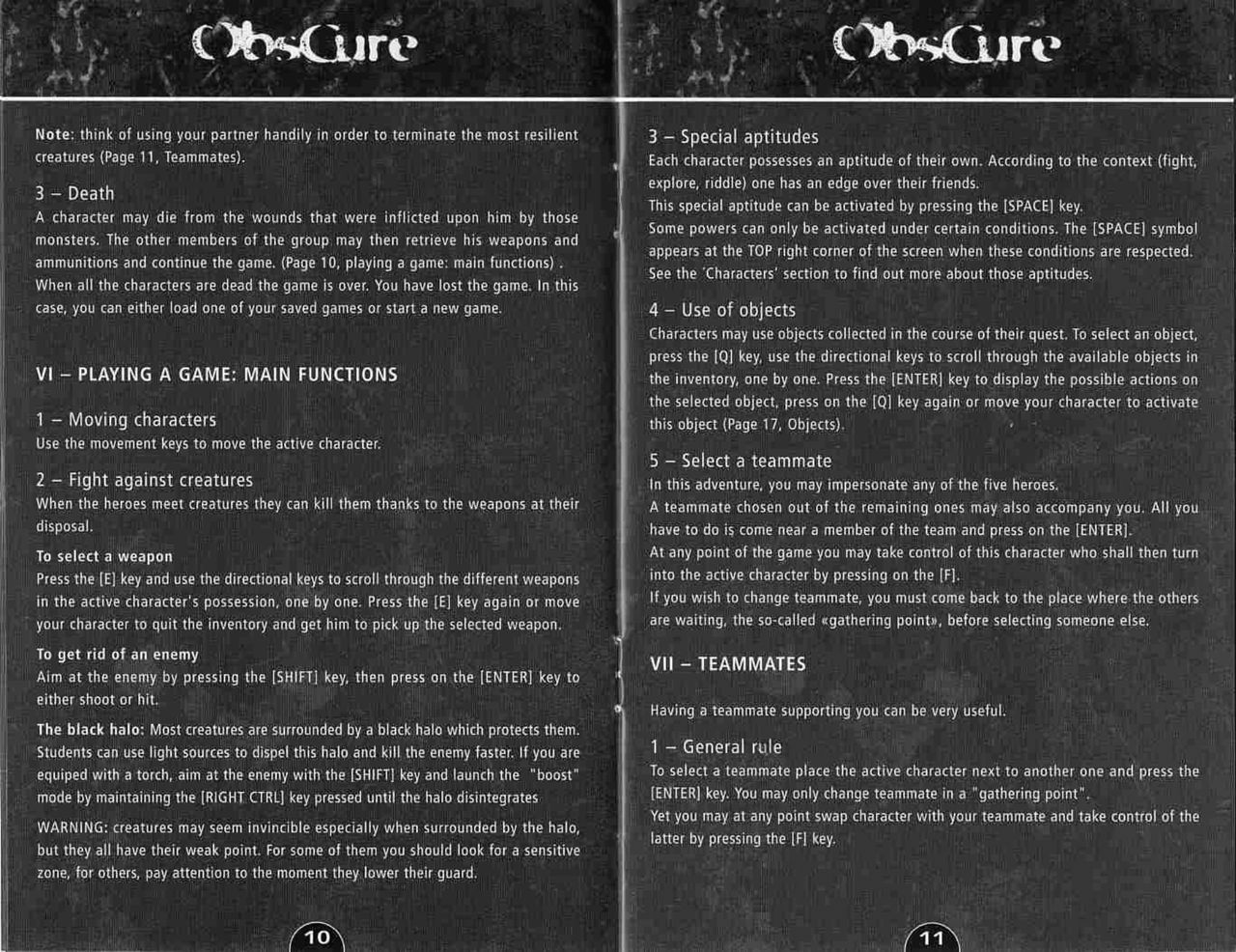Obscure (PC (DOS/Windows)) Game Manual 6