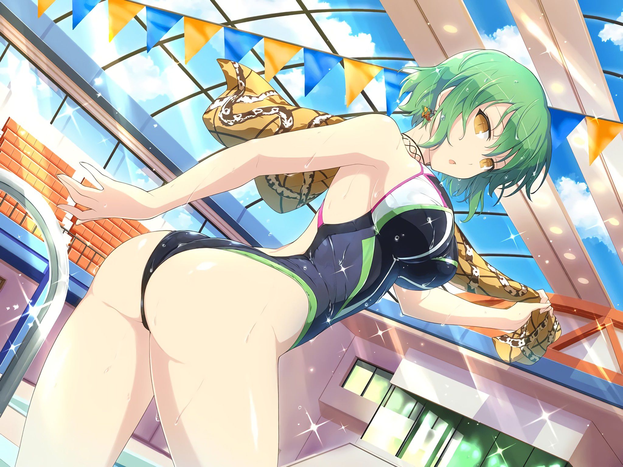 Um, you're biting into it, aren't you? Echiechi 2D erotic image w that pantsu and swimsuit are eaten and is emphasized 7