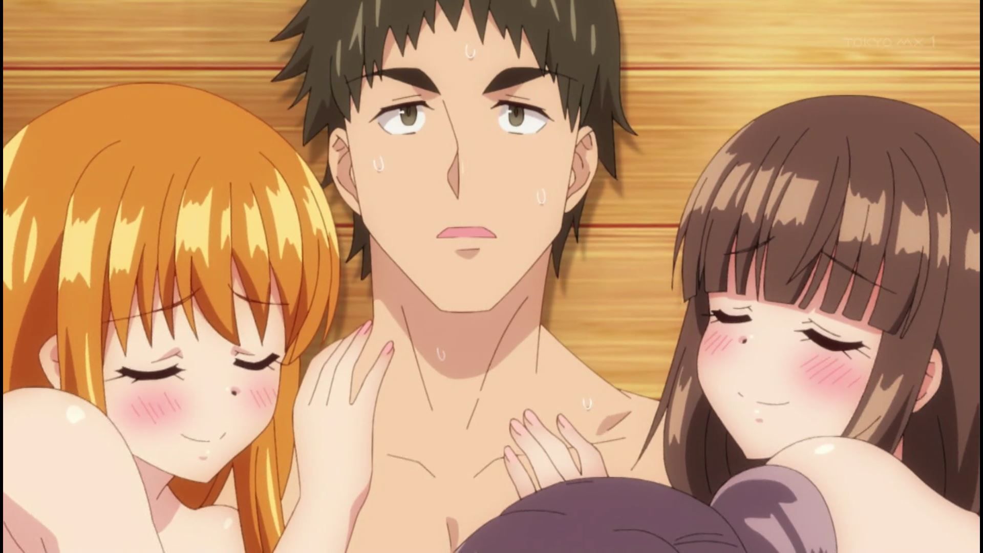 The scene where you have sex with 3 girls in episode 6 of the anime "Harem Kyampu!" 14