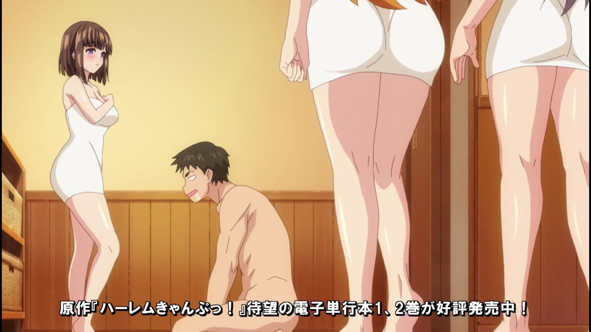 The scene where you have sex with 3 girls in episode 6 of the anime "Harem Kyampu!" 9