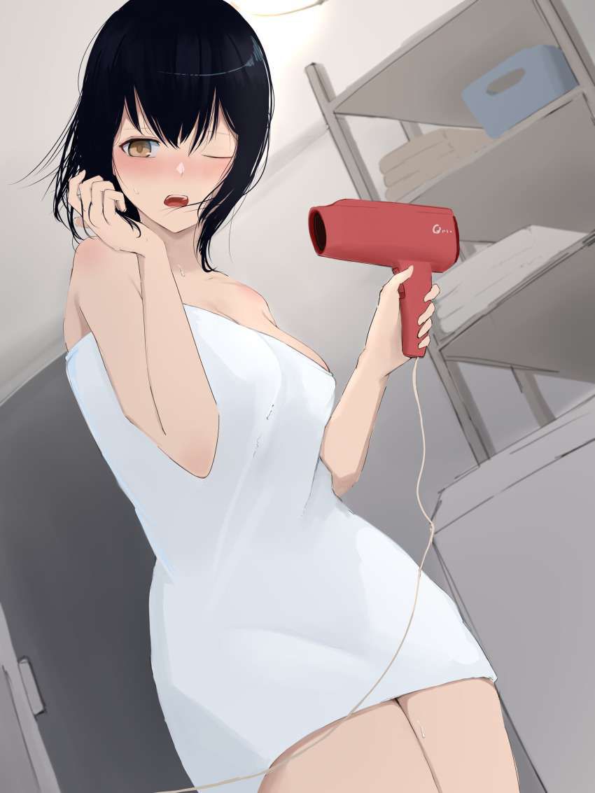 Secondary erotic image of a girl after a bath drying her hair with a hair dryer 1