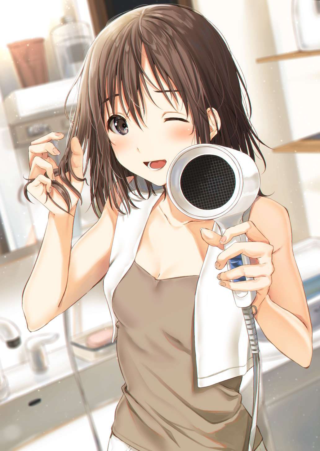 Secondary erotic image of a girl after a bath drying her hair with a hair dryer 15