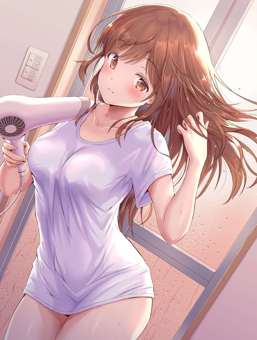 Secondary erotic image of a girl after a bath drying her hair with a hair dryer 21