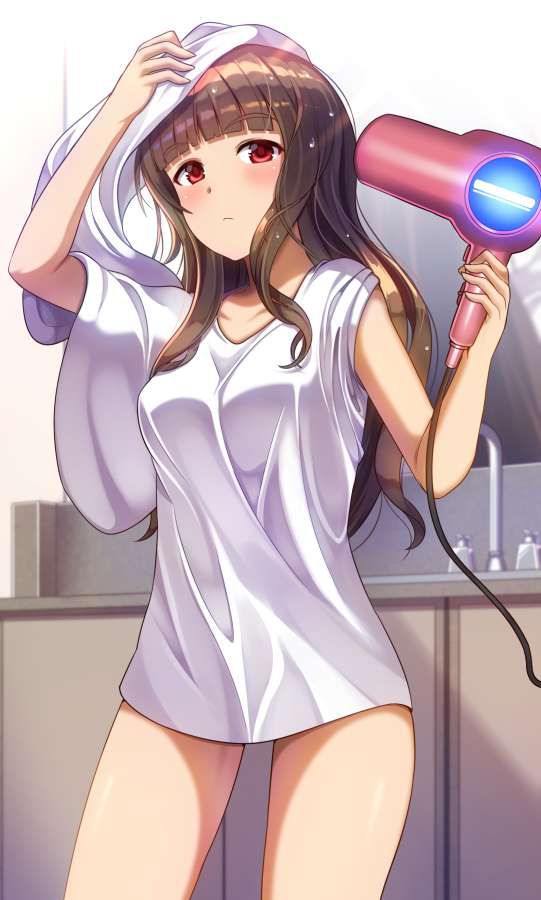 Secondary erotic image of a girl after a bath drying her hair with a hair dryer 22