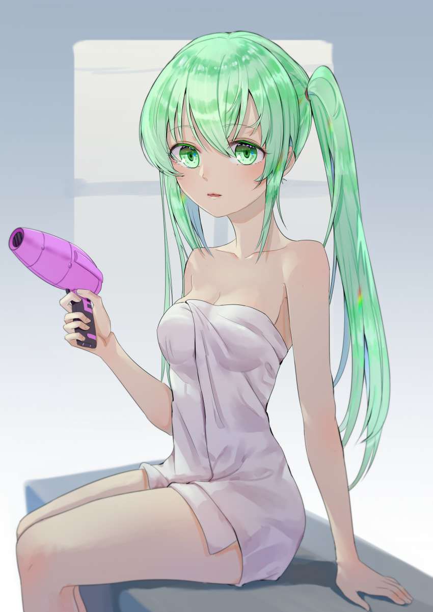 Secondary erotic image of a girl after a bath drying her hair with a hair dryer 25