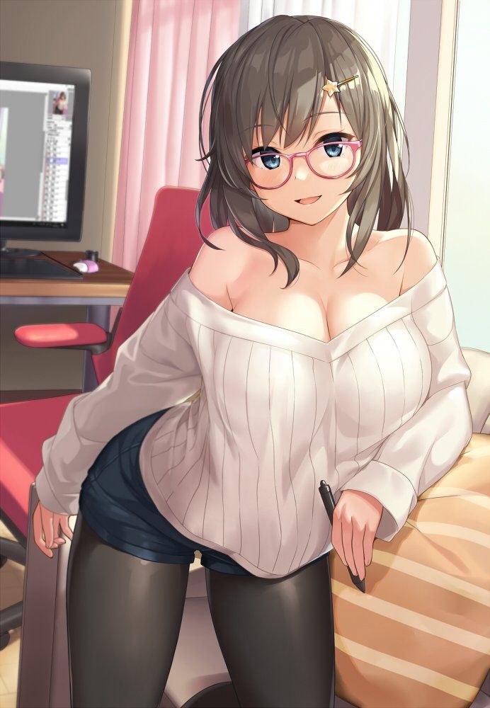 Erotic image of a two-dimensional glasses beautiful girl with a slightly figure 1