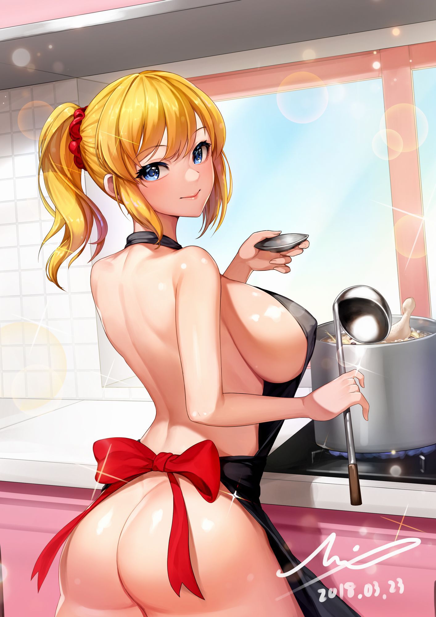 Erotic image of a girl in a naked apron who prioritizes libido over appetite [50 pieces] 23