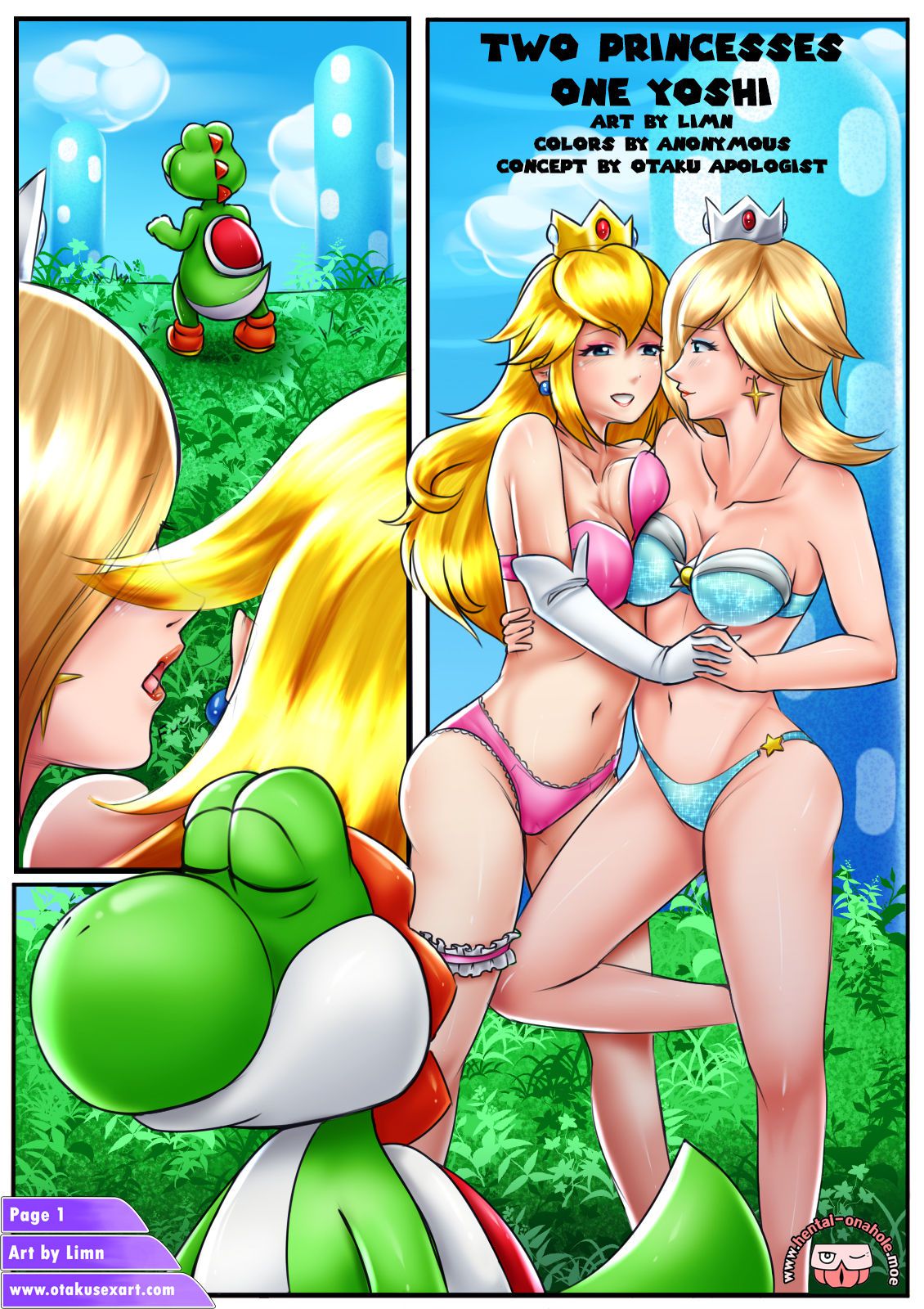 [Otakusexart] Two Princesses One Yoshi (Super Mario Bros.) [Textless] 1