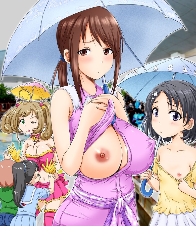 Erotic image of in-store challenge that has become a place of mounting and pranks against small breasts of busty girls 55