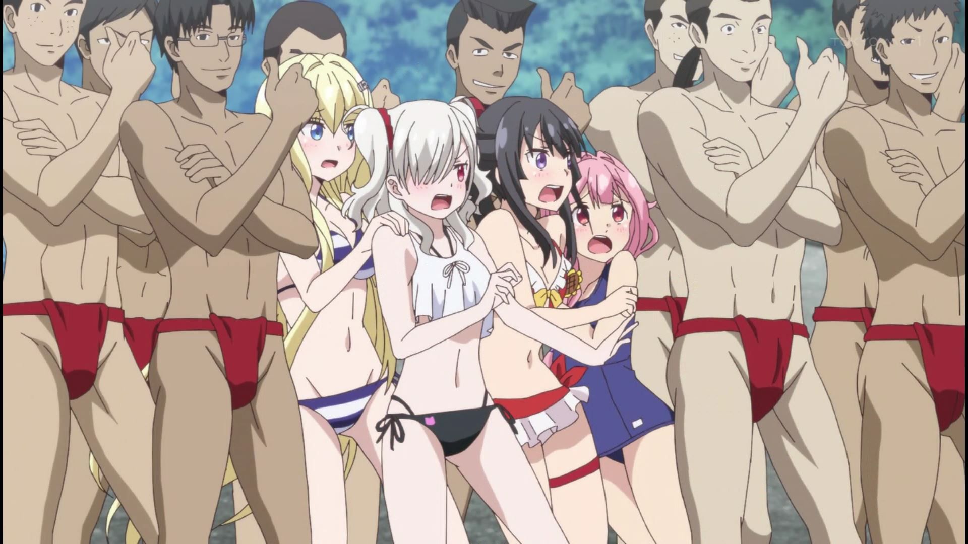 The scene where girls are surrounded by a man of the bag in an erotic swimsuit in the animation [Sigurdriva of the wings] 4 episodes 15