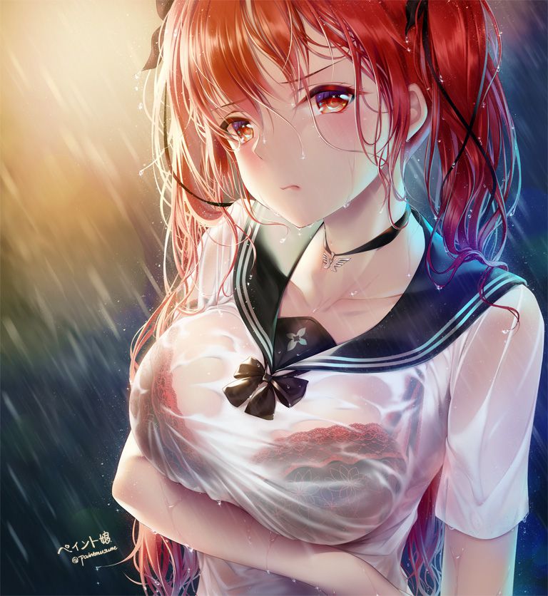 [Secondary] erotic image of a wet sheer bra girl's bag that is shaken by the sudden rain and the blouse is transparent 21