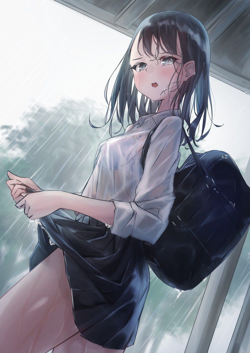 [Secondary] erotic image of a wet sheer bra girl's bag that is shaken by the sudden rain and the blouse is transparent 29