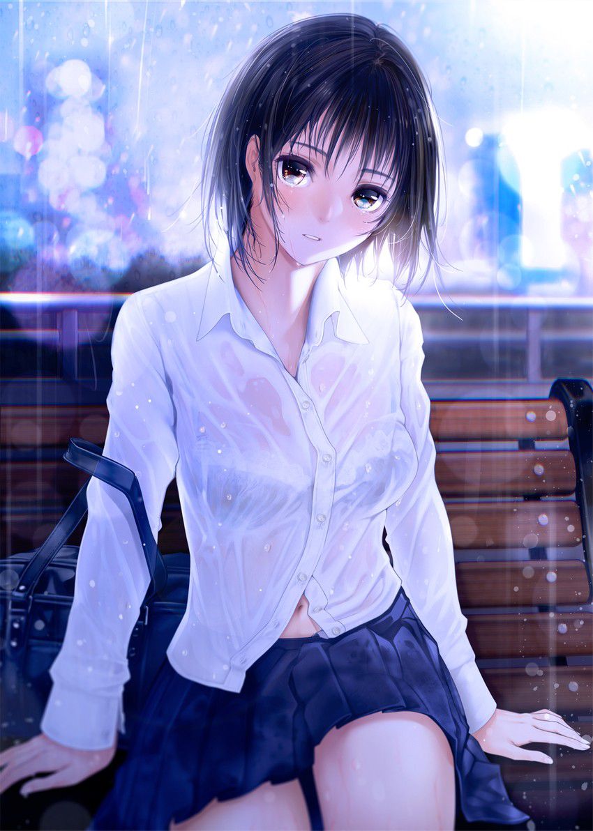[Secondary] erotic image of a wet sheer bra girl's bag that is shaken by the sudden rain and the blouse is transparent 60