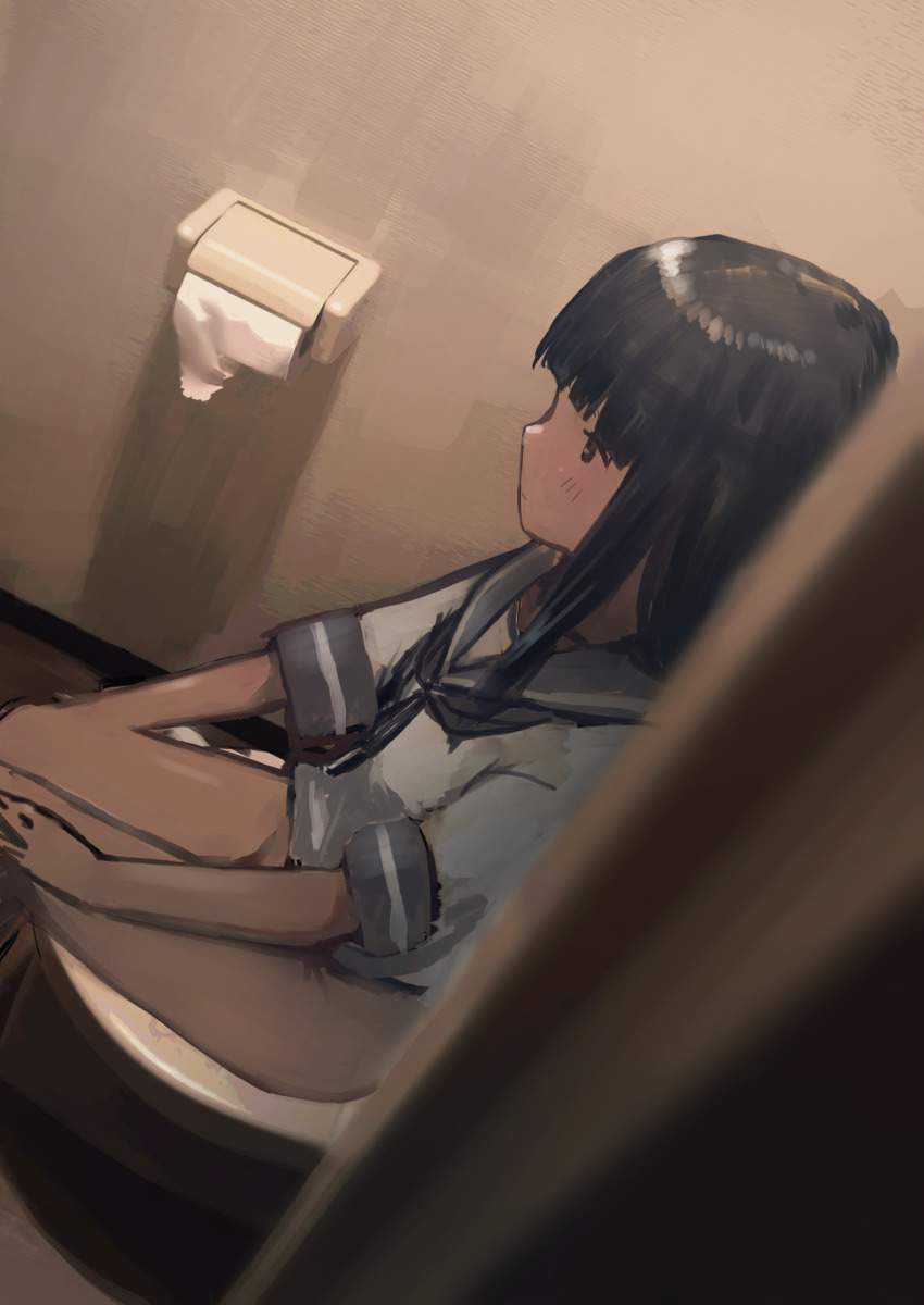 [One frame of daily life] secondary girls are doing oshikko or unco in the toilet normally . 13