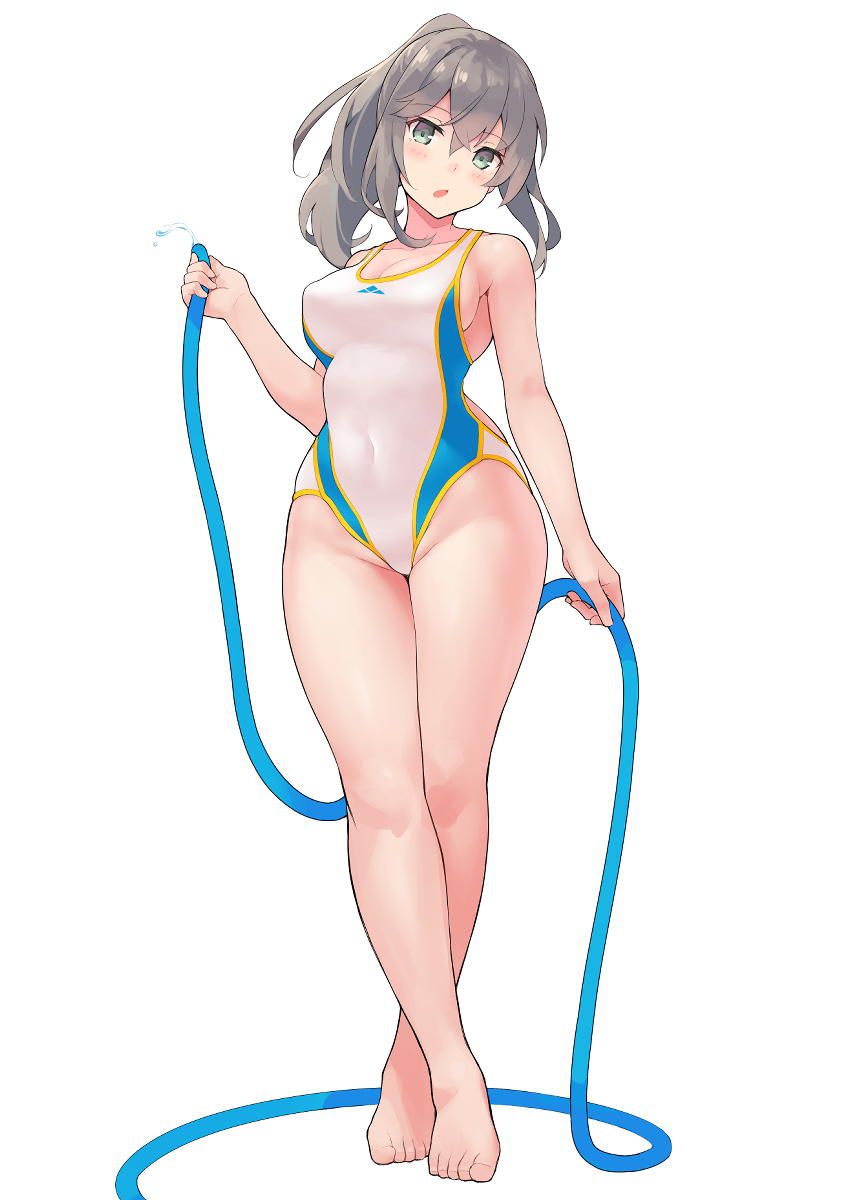 The girl in the swimming suit which gets wet in water and tightens the body tightly . 13