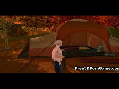 Sexy 3D anime brunette is being violated while camping 3