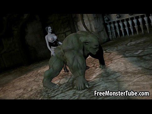 3D babe fucking an orc anally with a strap on dildo - 3 min 5