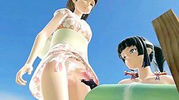 3D Japanese animated shemale gets handjob by busty hentai 5