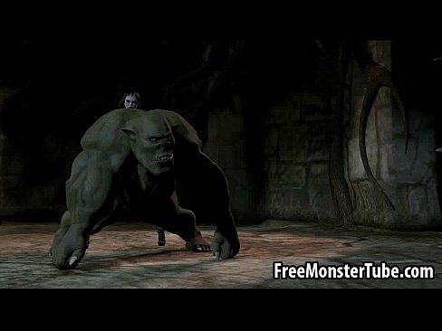 3D orc getting fucked by a babe with a strap on dildo - 3 min 27