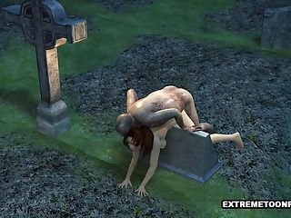 3D Babe Fucked in a Graveyard by a Zombie 8