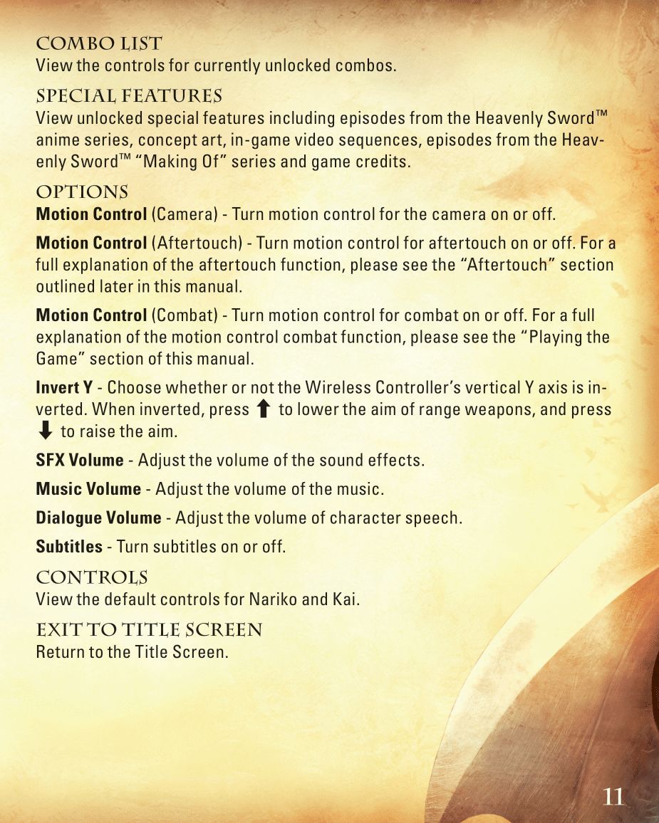 Heavenly Sword (PlayStation 3) Game Manual 10