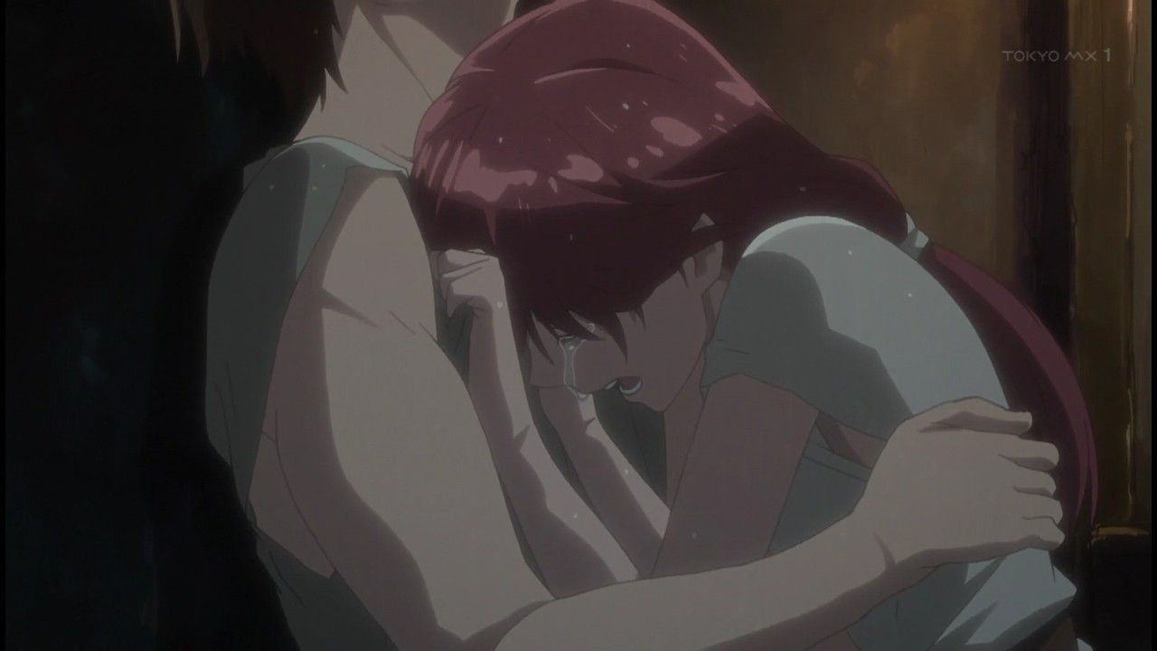 Girls necking in the anime "the ash and the fantastic grim guru' 5 and was breasts to by pressing the head erotic. 10