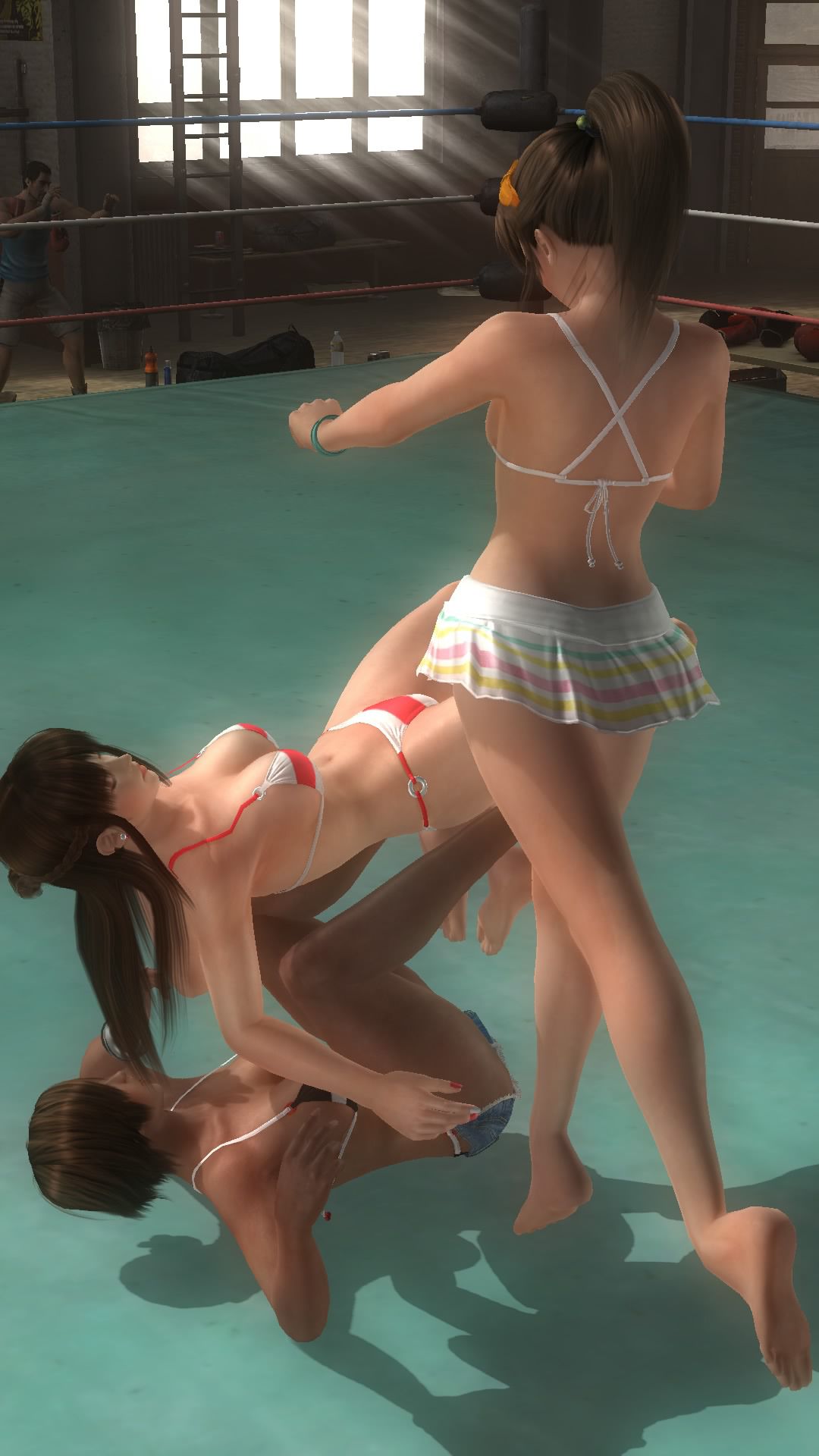 Tagme throwing Hitomi and Lisa at DOA5LR Lei (lovely summer COS) ryona 23