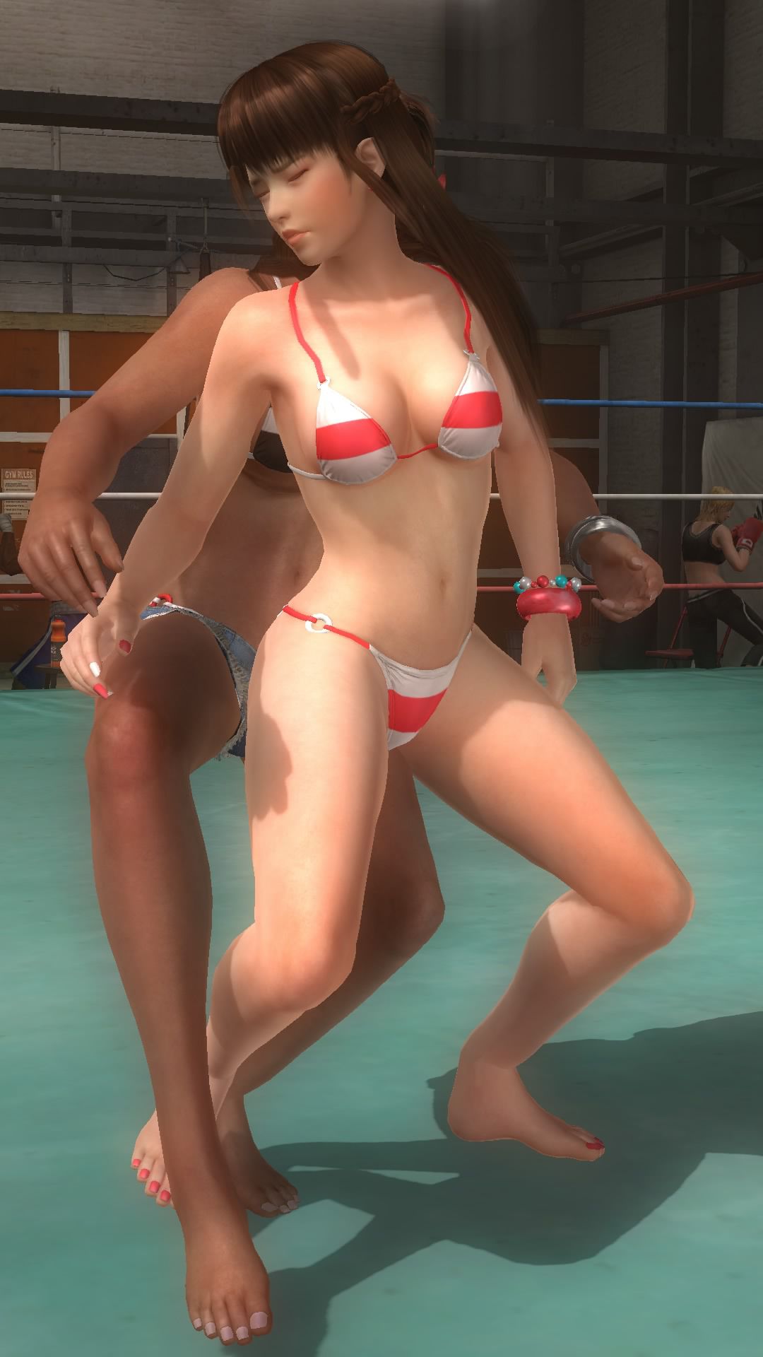 Tagme throwing Hitomi and Lisa at DOA5LR Lei (lovely summer COS) ryona 3