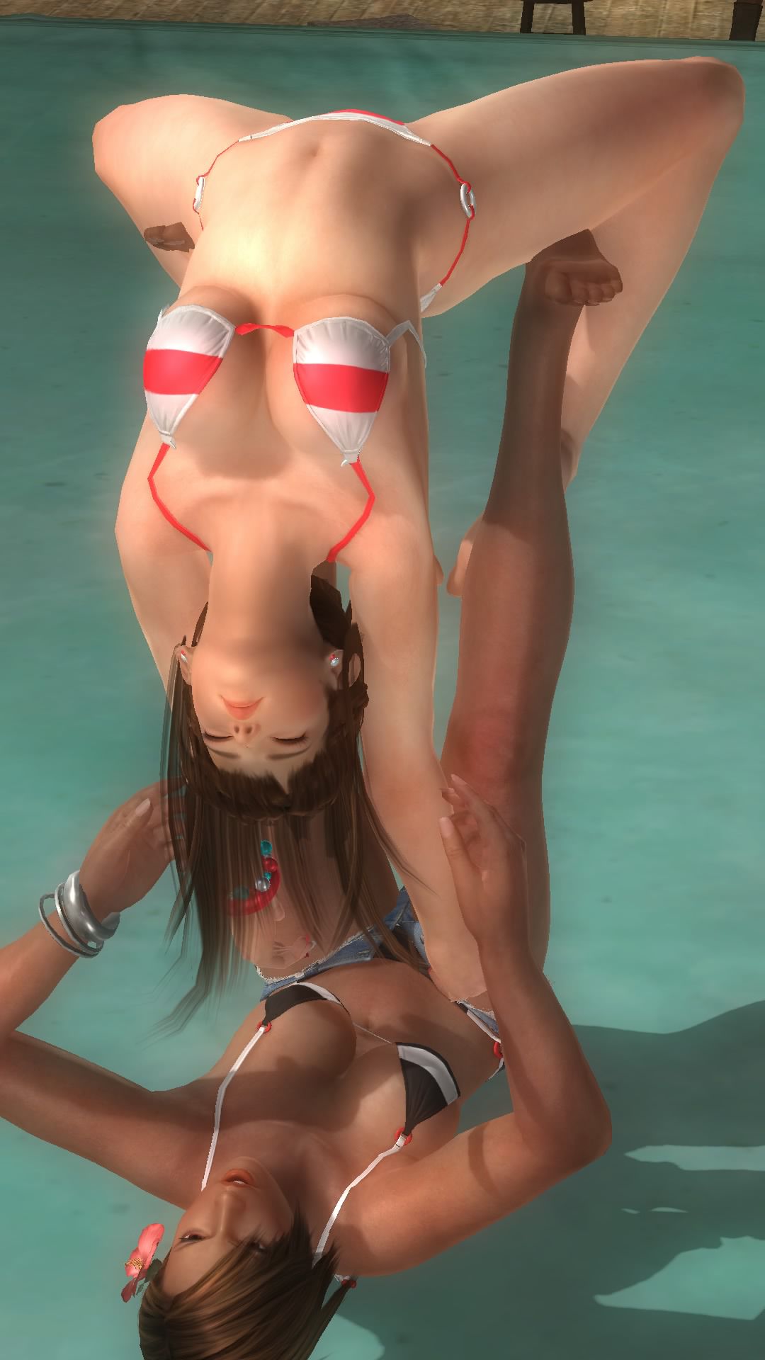 Tagme throwing Hitomi and Lisa at DOA5LR Lei (lovely summer COS) ryona 9