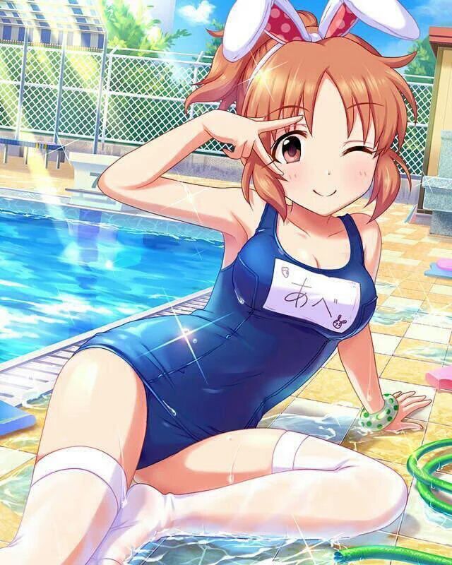 I wanna go swimming together in Rainbow swimsuit girls pictures mff. 11