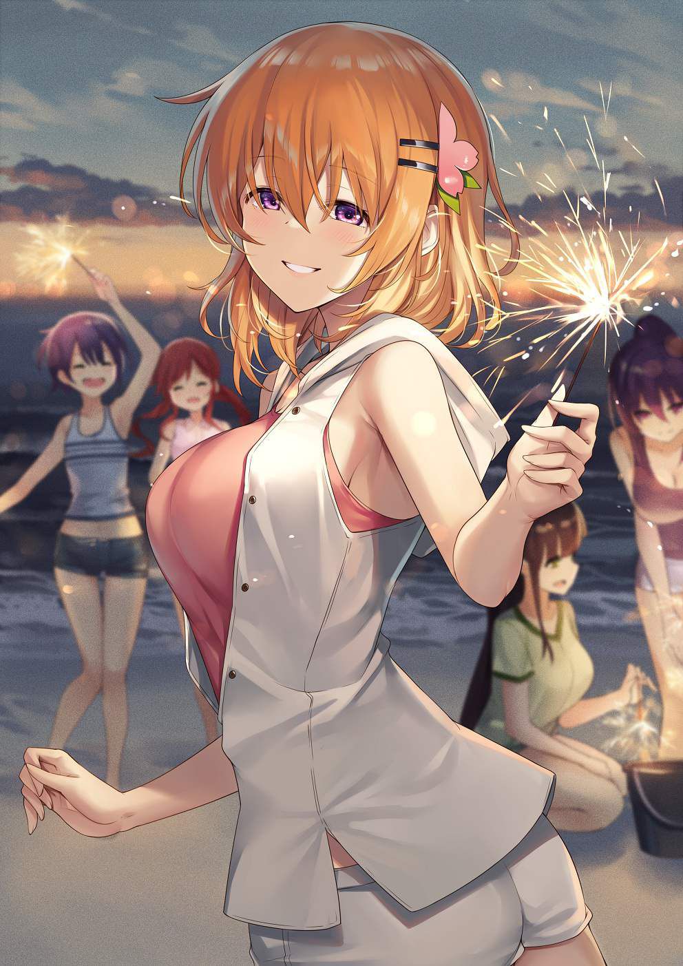 【Summer Tradition】Secondary image of girls enjoying hand-held fireworks 13