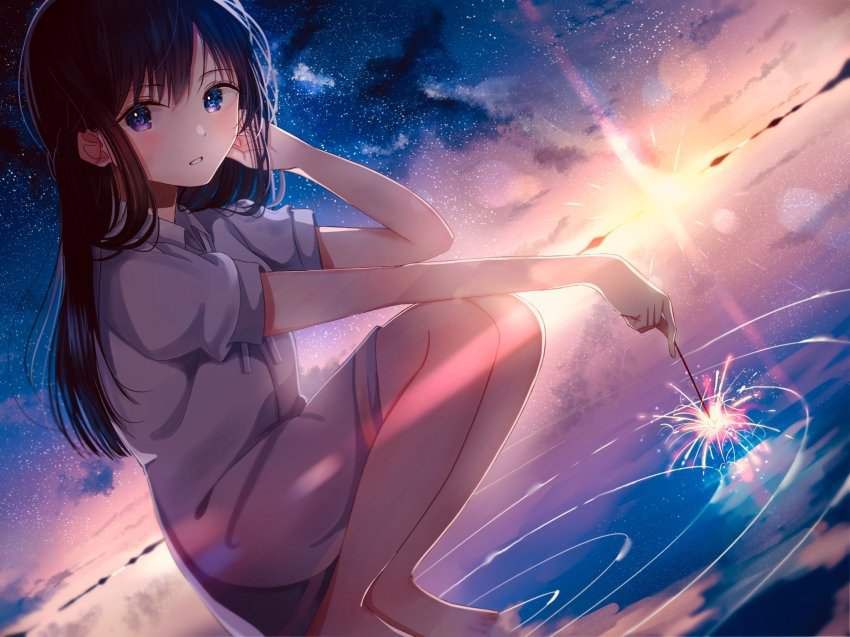 【Summer Tradition】Secondary image of girls enjoying hand-held fireworks 34